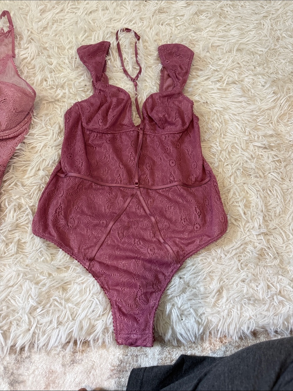 Victoria's Secret Lace Halter Bodysuit — Mauve